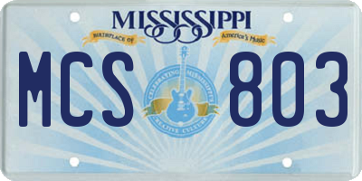 MS license plate MCS803