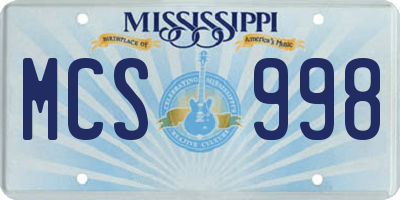 MS license plate MCS998