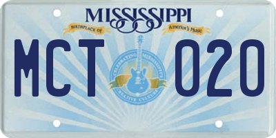MS license plate MCT020