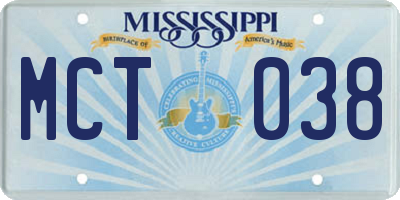 MS license plate MCT038