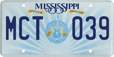 MS license plate MCT039