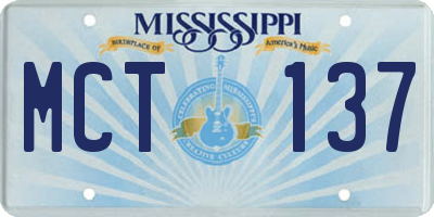 MS license plate MCT137