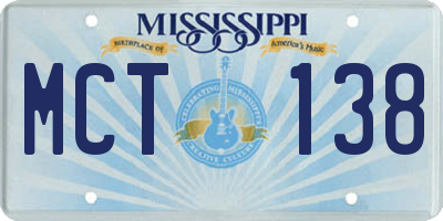 MS license plate MCT138