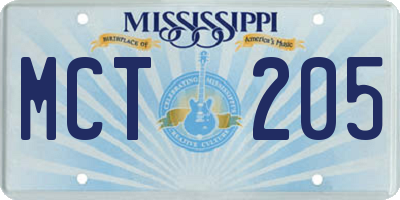 MS license plate MCT205