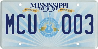 MS license plate MCU003