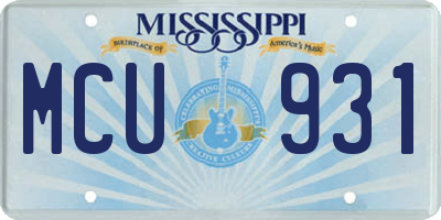 MS license plate MCU931