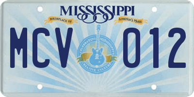MS license plate MCV012
