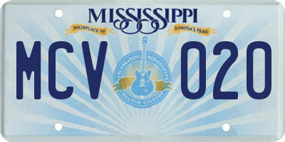 MS license plate MCV020