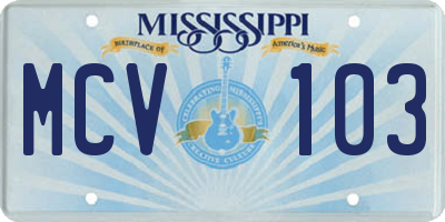 MS license plate MCV103