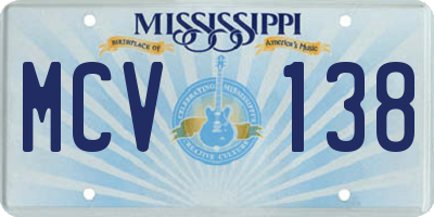 MS license plate MCV138