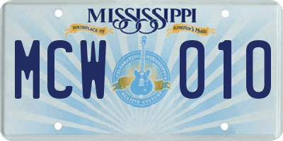 MS license plate MCW010