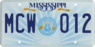MS license plate MCW012