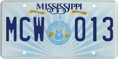 MS license plate MCW013