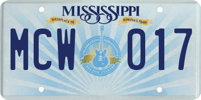 MS license plate MCW017