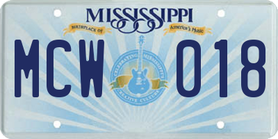 MS license plate MCW018