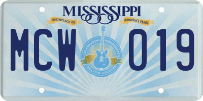 MS license plate MCW019