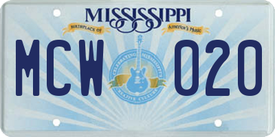 MS license plate MCW020