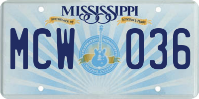 MS license plate MCW036