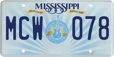 MS license plate MCW078