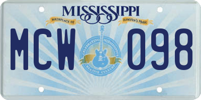 MS license plate MCW098