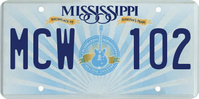 MS license plate MCW102