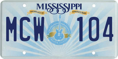 MS license plate MCW104