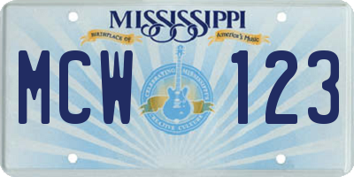 MS license plate MCW123