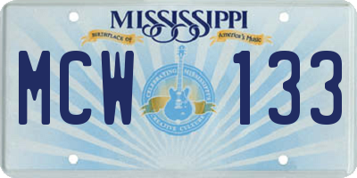 MS license plate MCW133