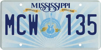 MS license plate MCW135