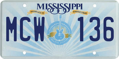 MS license plate MCW136