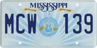 MS license plate MCW139