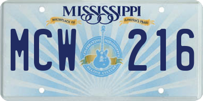 MS license plate MCW216