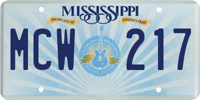 MS license plate MCW217