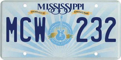 MS license plate MCW232