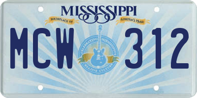 MS license plate MCW312
