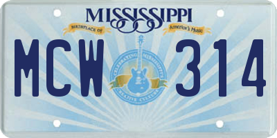 MS license plate MCW314