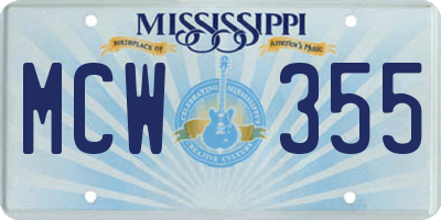 MS license plate MCW355