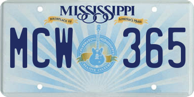 MS license plate MCW365