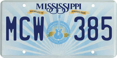 MS license plate MCW385