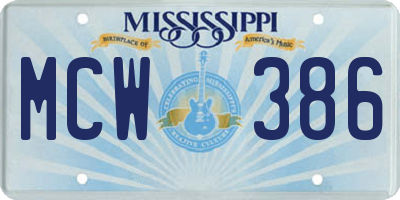MS license plate MCW386