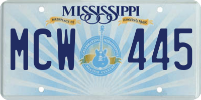 MS license plate MCW445