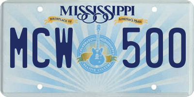 MS license plate MCW500