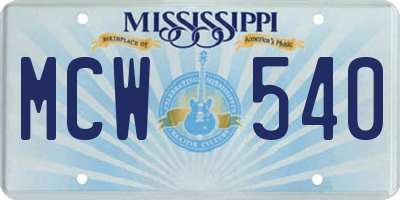 MS license plate MCW540