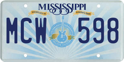 MS license plate MCW598