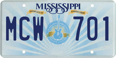 MS license plate MCW701