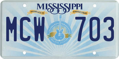 MS license plate MCW703