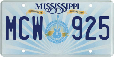 MS license plate MCW925