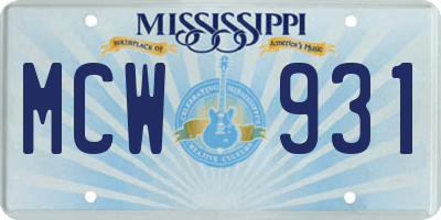 MS license plate MCW931