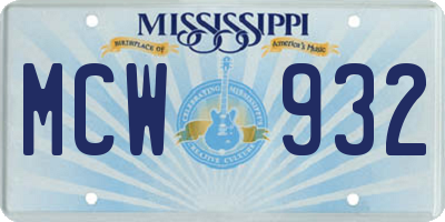 MS license plate MCW932