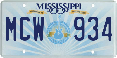 MS license plate MCW934